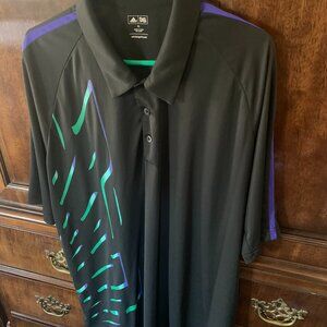 Men's Size XL ADIDAS Golf Polo Shirt Black with Green Vertical Splash Design